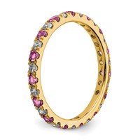 14K Yellow Gold 0.50 Carat Lab Grown Diamond VS SI+ G+ and Lab Created Pink Sapphire Eternity Band view 4