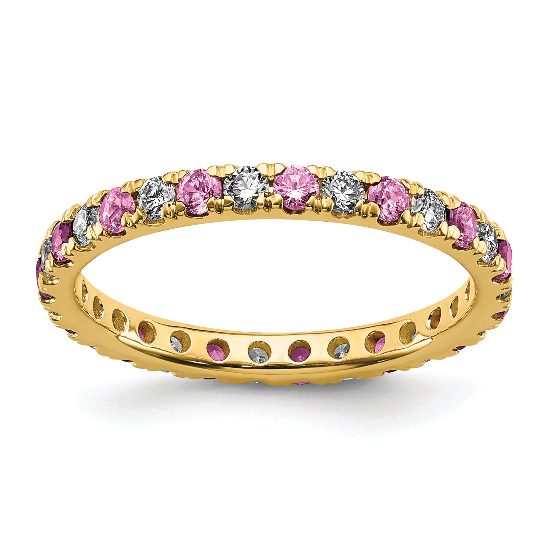 14k 1/2 carat Lab Grown Diamond VS/SI+ G+ and Lab Created Pink Sapphire Size 5.5 Eternity Band (ET0049-CPS-050-55YLG)