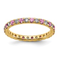 14K Yellow Gold 0.50 Carat Lab Grown Diamond VS SI+ G+ and Lab Created Pink Sapphire Eternity Band view 1