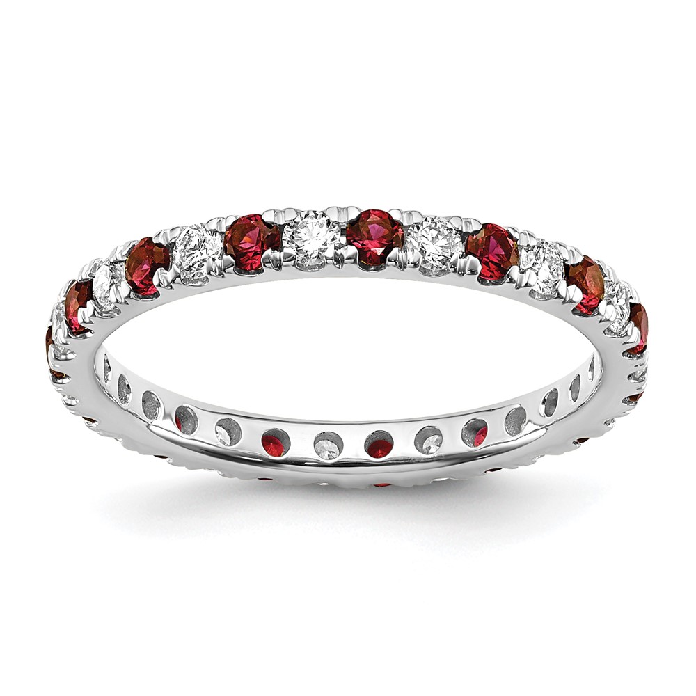 14K White Gold 0.38 Carat Lab Grown Diamond VS SI+ G+ and Lab Created Ruby Eternity Band