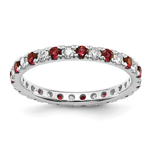 14K White Gold 0.38 Carat Lab Grown Diamond VS SI+ G+ and Lab Created Ruby Eternity Band, Size 4