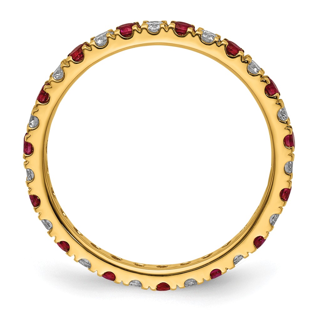 14k 1/2 carat Lab Grown Diamond VS/SI+ G+ and Lab Created Ruby Size 6.5 Eternity Band (ET0049-CRU-050-65YLG)