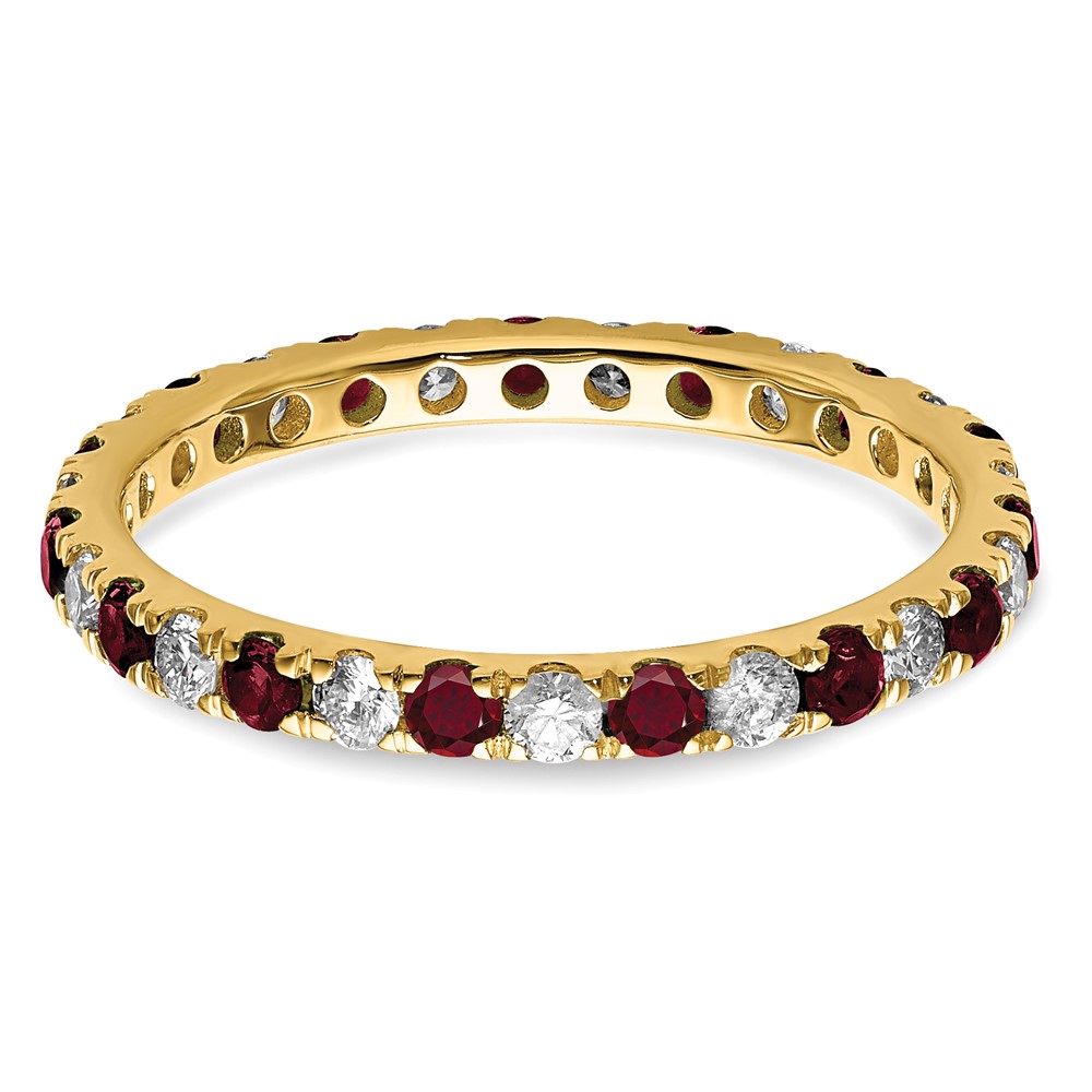 14k 1/2 carat Lab Grown Diamond VS/SI+ G+ and Lab Created Ruby Size 6.5 Eternity Band (ET0049-CRU-050-65YLG)
