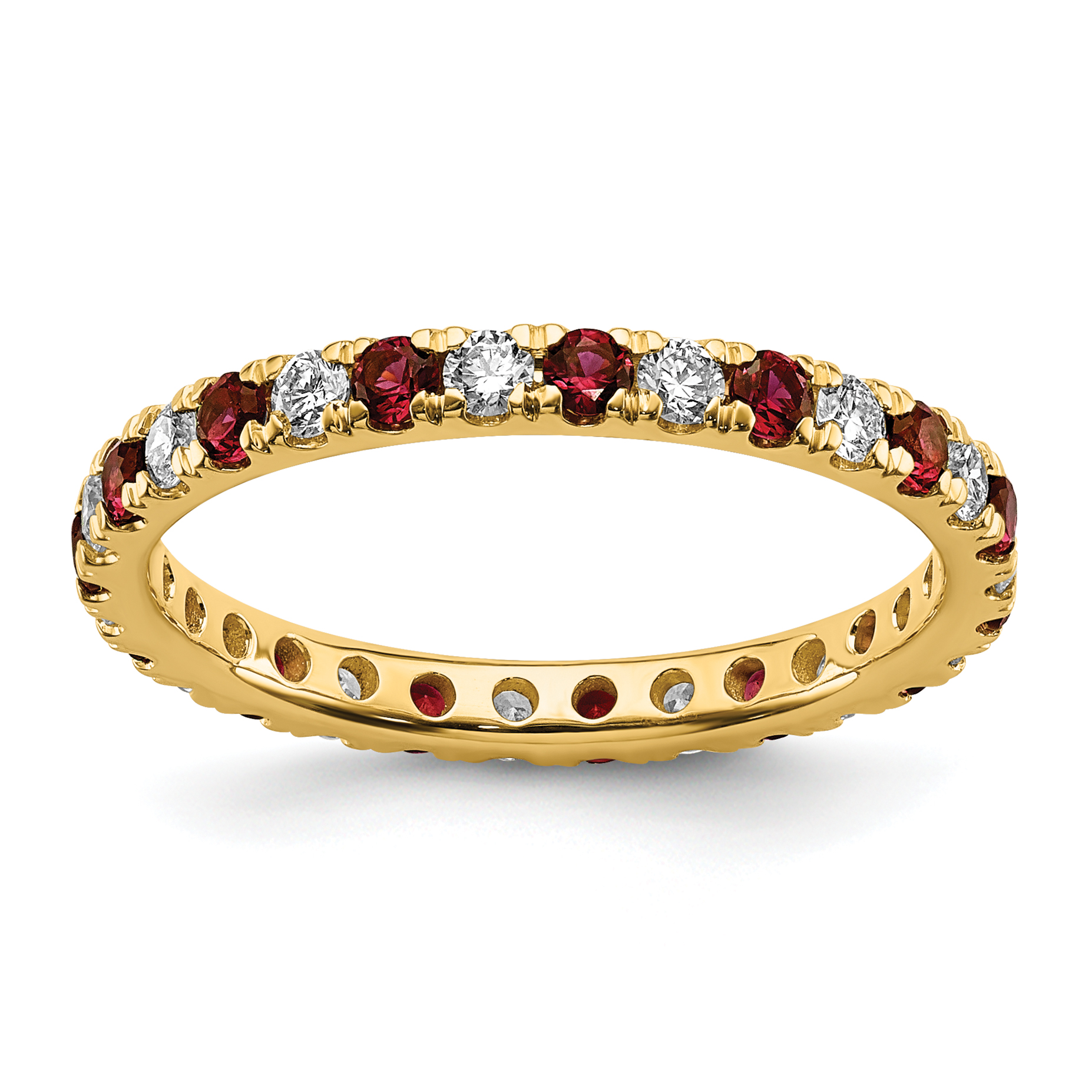 14k 1/2 carat Lab Grown Diamond VS/SI+ G+ and Lab Created Ruby Size 6.5 Eternity Band (ET0049-CRU-050-65YLG)