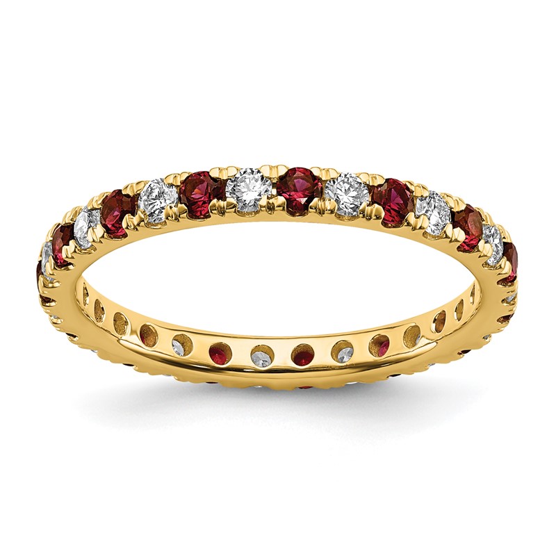 14k 1/2 carat Lab Grown Diamond VS/SI+ G+ and Lab Created Ruby Size 7.5 Eternity Band
