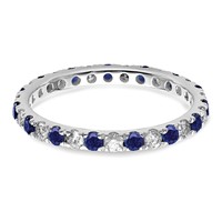 14K White Gold 0.50 Carat Lab Grown Diamond VS SI+ G+ and Lab Created Blue Sapphire Eternity Band view 3