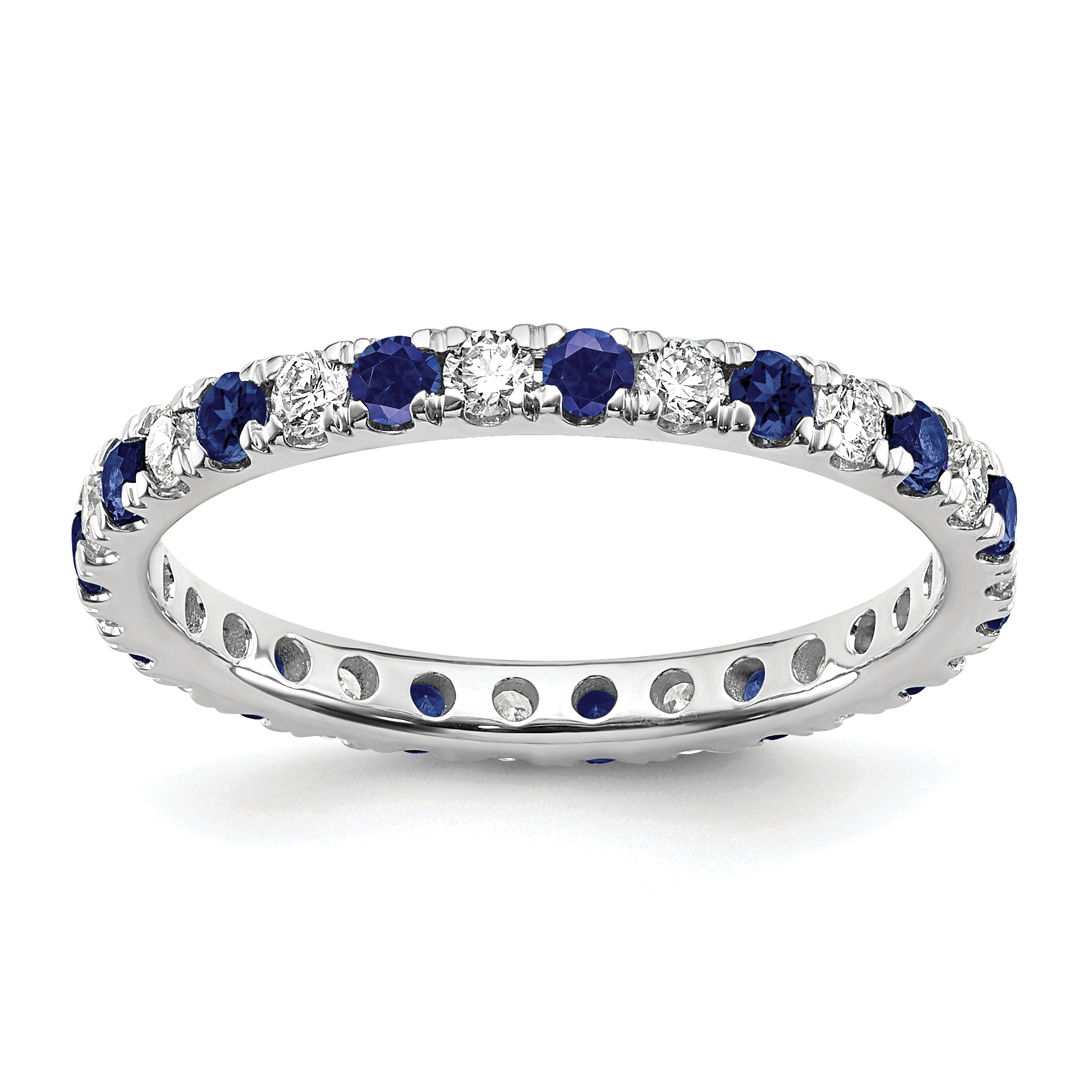 14k White Gold 1/2 carat Lab Grown Diamond VS/SI+ G+ and Lab Created Blue Sapphire Size 7 Eternity Band (ET0049-CSA-050-7WLG)