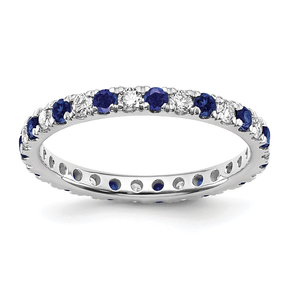 14k White Gold 1/2 carat Lab Grown Diamond VS/SI+ G+ and Lab Created Blue Sapphire Size 7 Eternity Band (ET0049-CSA-050-7WLG)