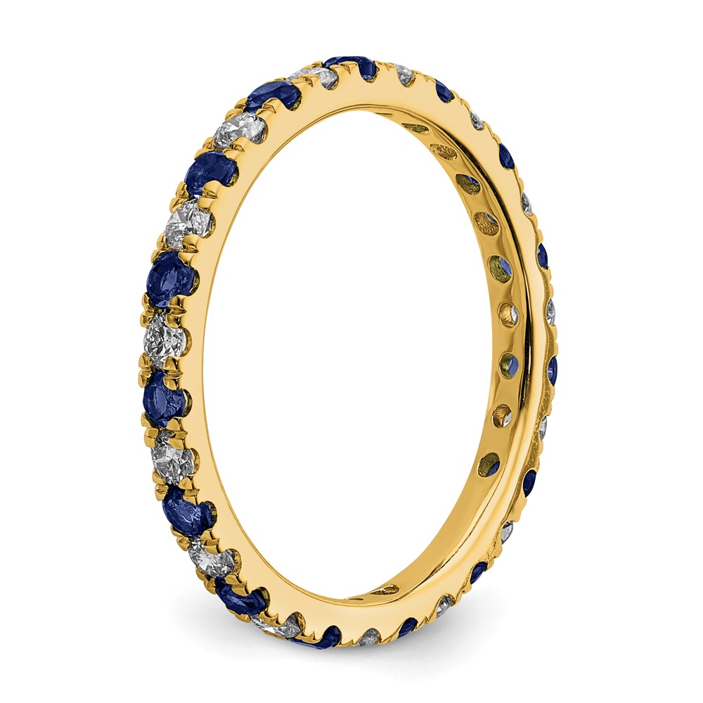 14k 1/2 carat Lab Grown Diamond VS/SI+ G+ and Lab Created Blue Sapphire Size 6.5 Eternity Band (ET0049-CSA-050-65YLG)