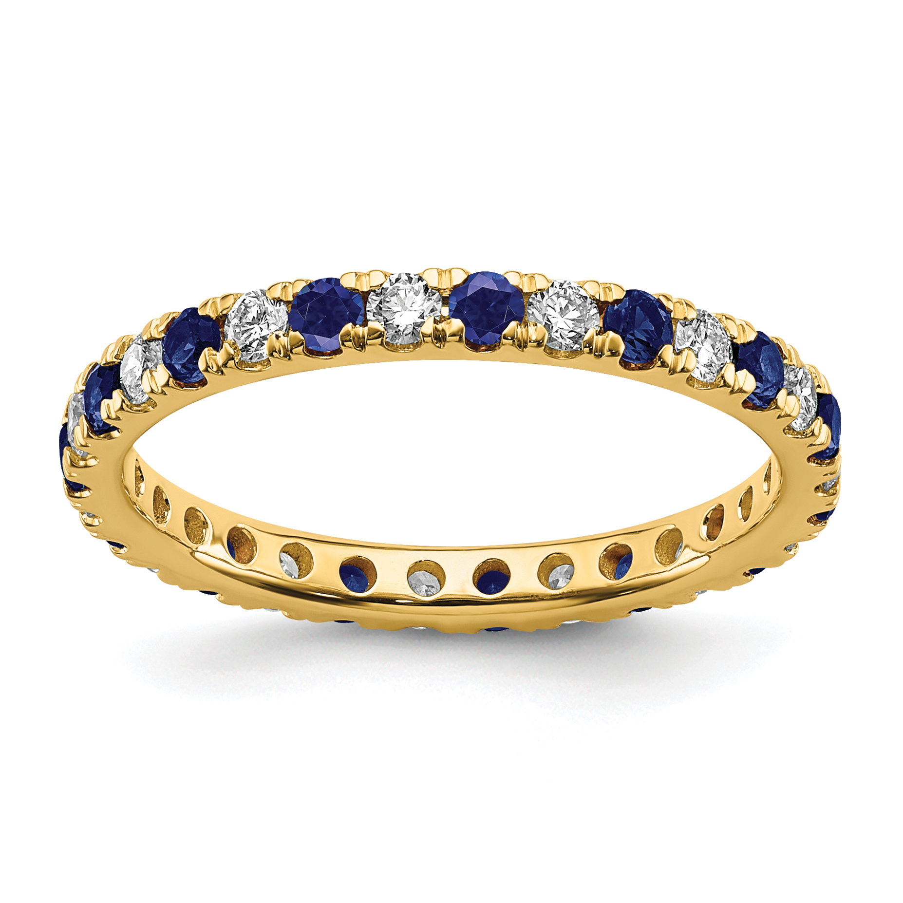 14k 1/2 carat Lab Grown Diamond VS/SI+ G+ and Lab Created Blue Sapphire Size 6.5 Eternity Band (ET0049-CSA-050-65YLG)