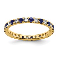 14K Yellow Gold 0.38 Carat Lab Grown Diamond VS SI+ G+ and Lab Created Blue Sapphire Eternity Band view 1