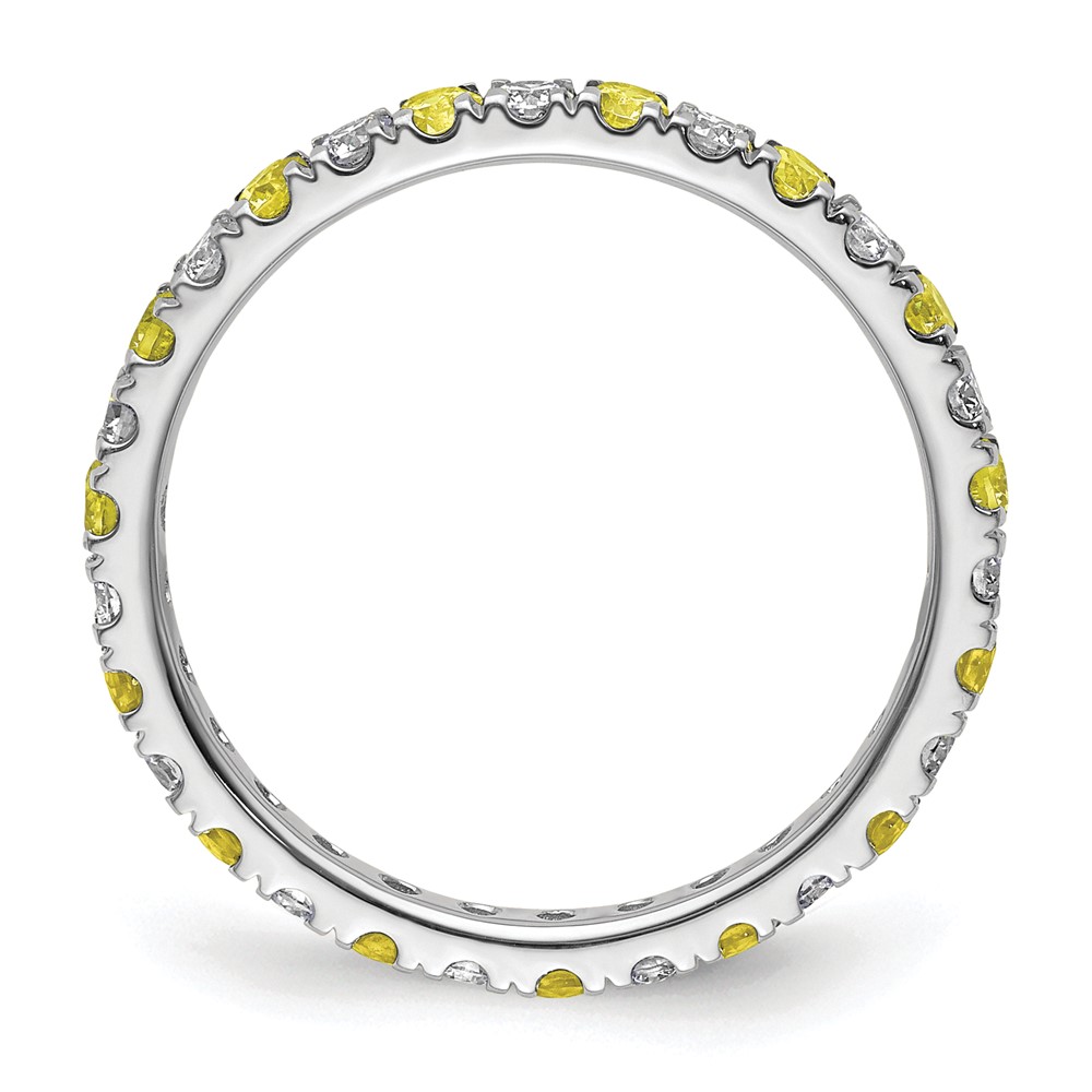 14k White Gold 3/8 carat Lab Grown Diamond VS/SI+ G+ and Lab Created Yellow Sapphire Size 5 Eternity Band (ET0049-CYS-050-5WLG)