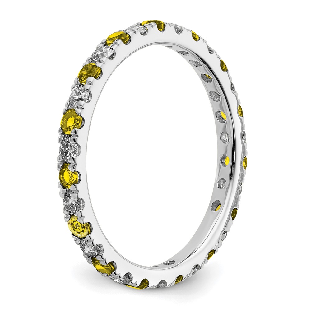 14k White Gold 3/8 carat Lab Grown Diamond VS/SI+ G+ and Lab Created Yellow Sapphire Size 5 Eternity Band (ET0049-CYS-050-5WLG)