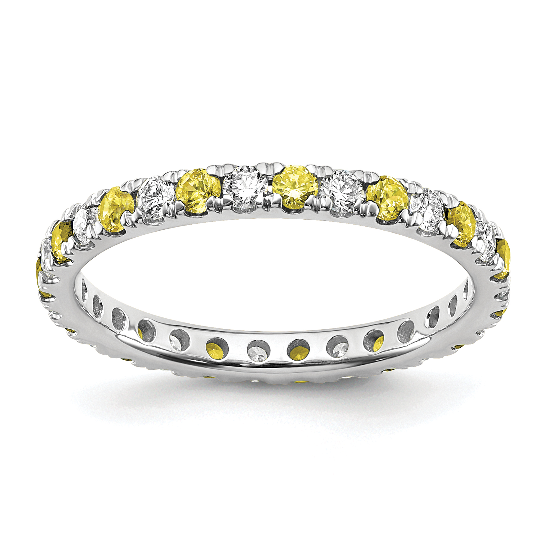 14k White Gold 3/8 carat Lab Grown Diamond VS/SI+ G+ and Lab Created Yellow Sapphire Size 4 Eternity Band (ET0049-CYS-050-4WLG)