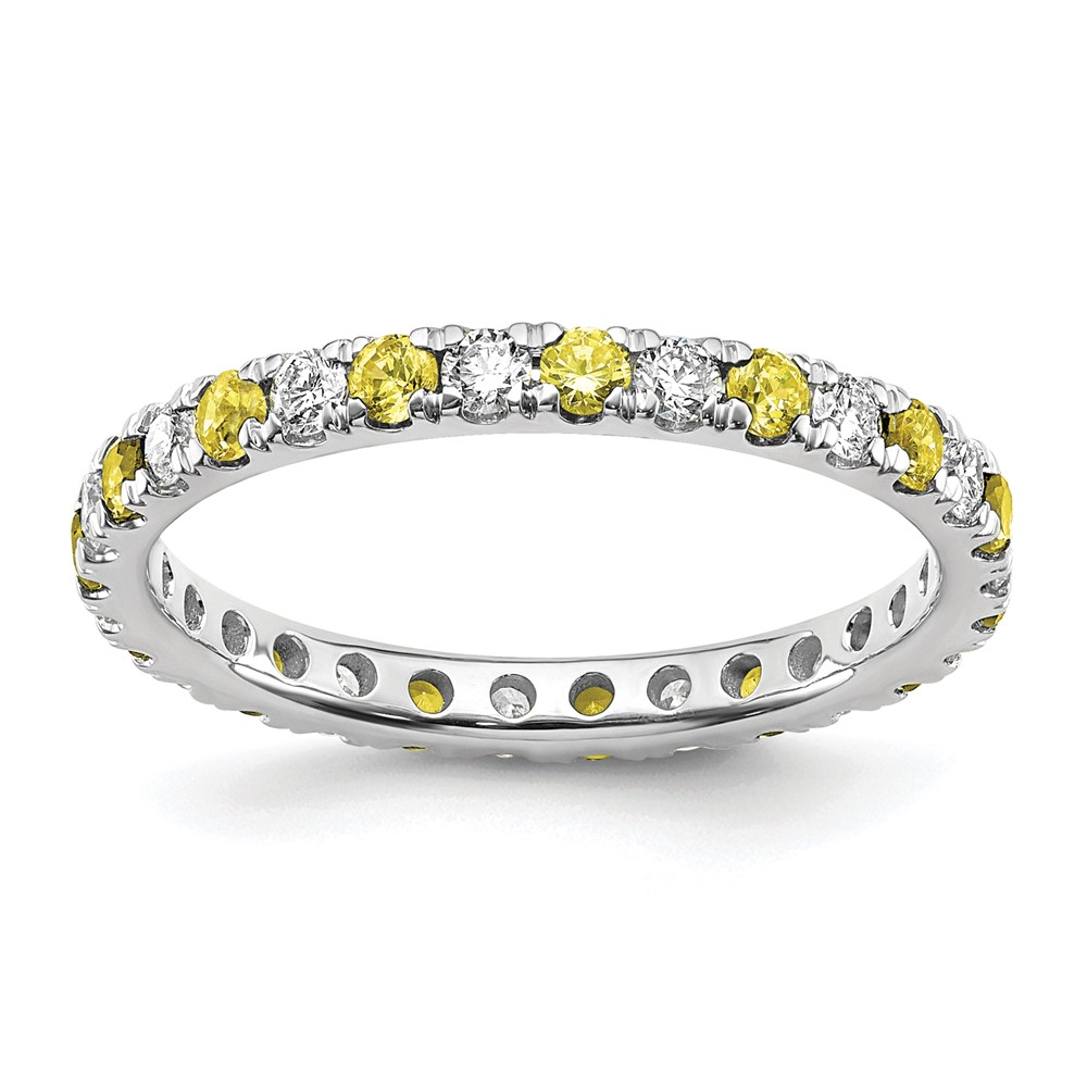 14K White Gold 0.50 Carat Lab Grown Diamond VS SI+ G+ and Lab Created Yellow Sapphire Eternity Band