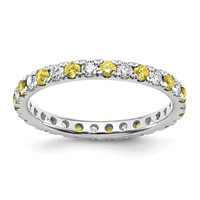 14K White Gold 0.50 Carat Lab Grown Diamond VS SI+ G+ and Lab Created Yellow Sapphire Eternity Band view 1