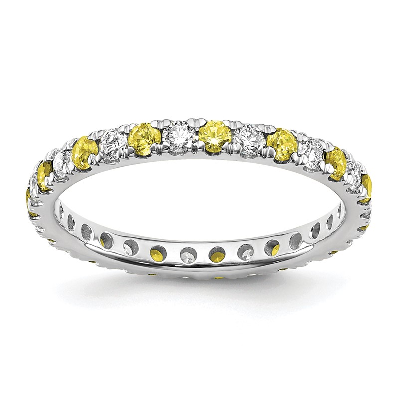 14k White Gold 1/2 carat Lab Grown Diamond VS/SI+ G+ and Lab Created Yellow Sapphire Size 7 Eternity Band