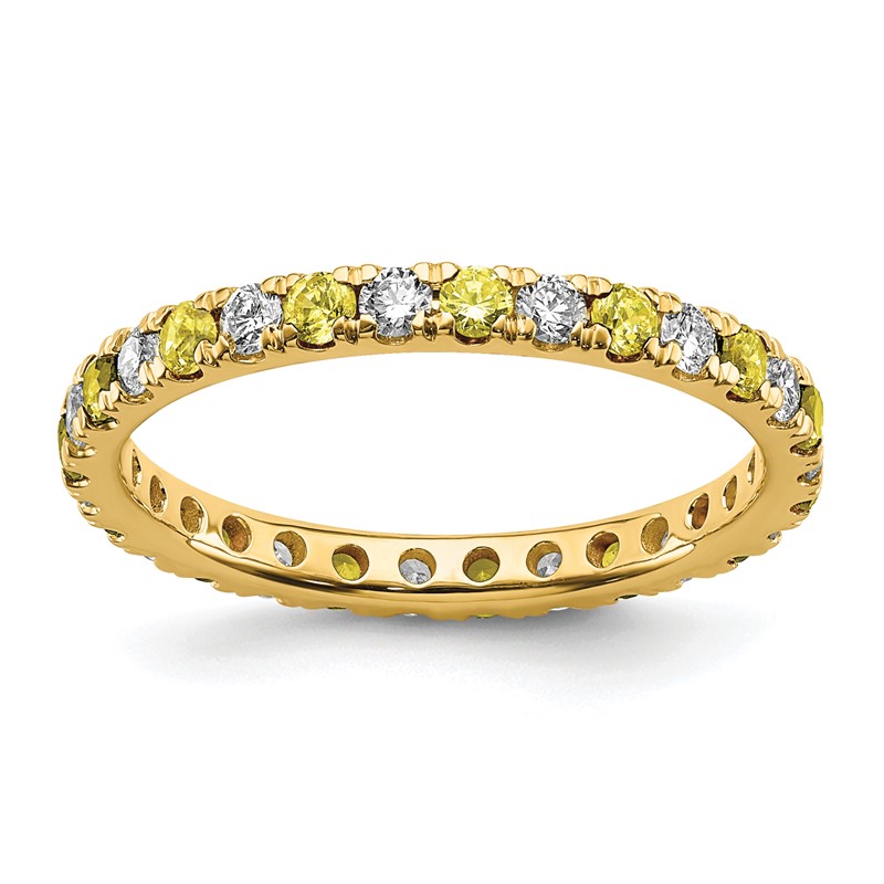 14k 1/2 carat Lab Grown Diamond VS/SI+ G+ and Lab Created Yellow Sapphire Size 6 Eternity Band