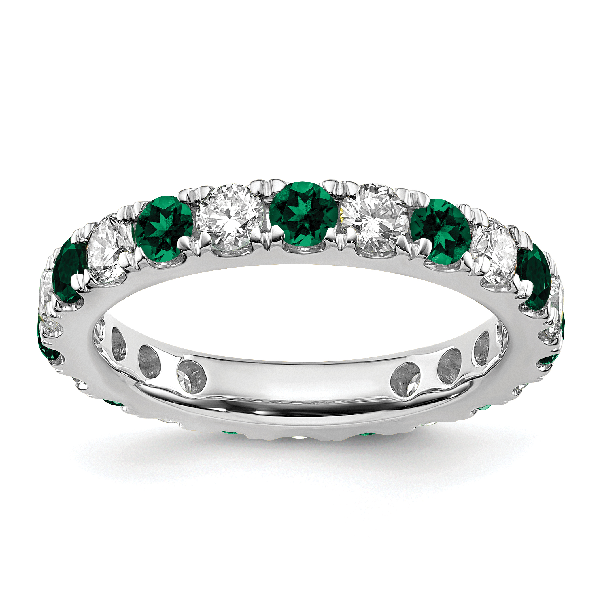 14k White Gold 1 1/5 carat Lab Grown Diamond VS/SI+ G+ and Lab Created Emerald Size 7 Eternity Band (ET0050-CEM-100-7WLG)