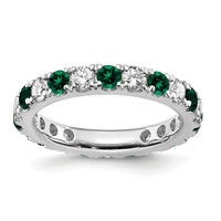 14K White Gold 1.20 Carat Lab Grown Diamond VS SI+ G+ and Lab Created Emerald Eternity Band view 1