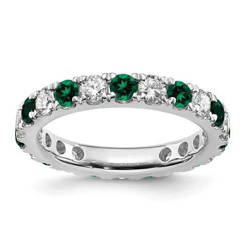 14K White Gold 1.20 Carat Lab Grown Diamond VS SI+ G+ and Lab Created Emerald Eternity Band, Size 8