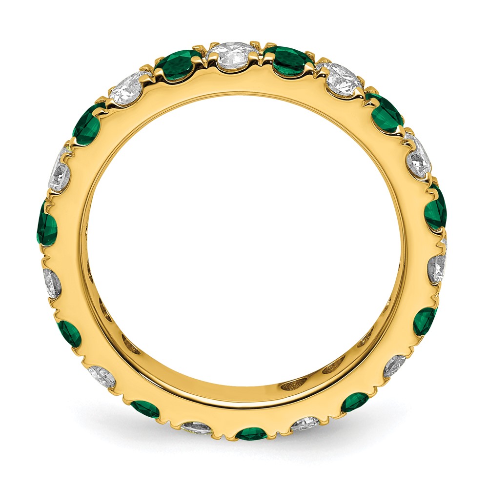 14k 1 1/5 carat Lab Grown Diamond VS/SI+ G+ and Lab Created Emerald Size 7 Eternity Band (ET0050-CEM-100-7YLG)