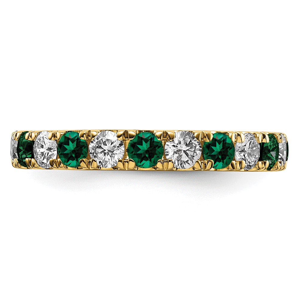 14k 1 1/5 carat Lab Grown Diamond VS/SI+ G+ and Lab Created Emerald Size 7 Eternity Band (ET0050-CEM-100-7YLG)