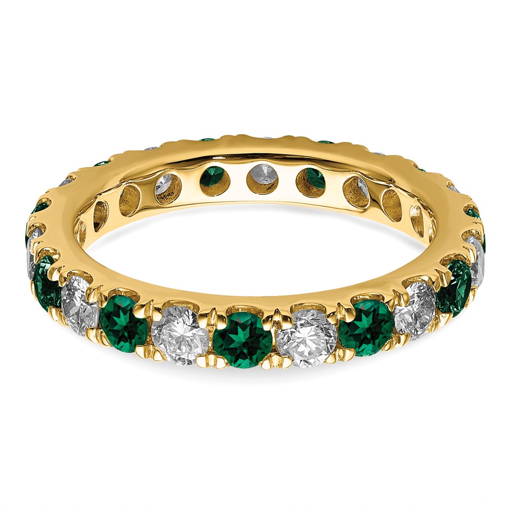 14k 1 1/5 carat Lab Grown Diamond VS/SI+ G+ and Lab Created Emerald Size 7 Eternity Band (ET0050-CEM-100-7YLG)
