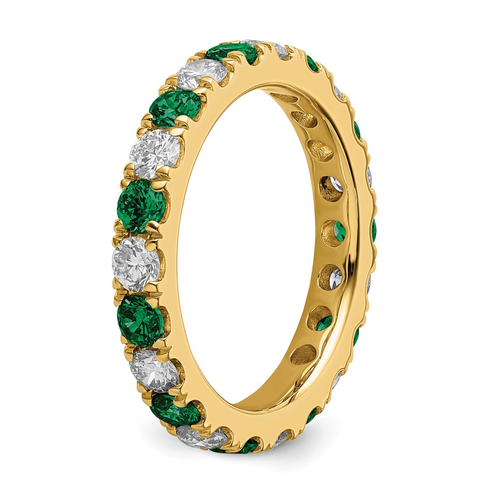 14k 1 1/5 carat Lab Grown Diamond VS/SI+ G+ and Lab Created Emerald Size 7 Eternity Band (ET0050-CEM-100-7YLG)