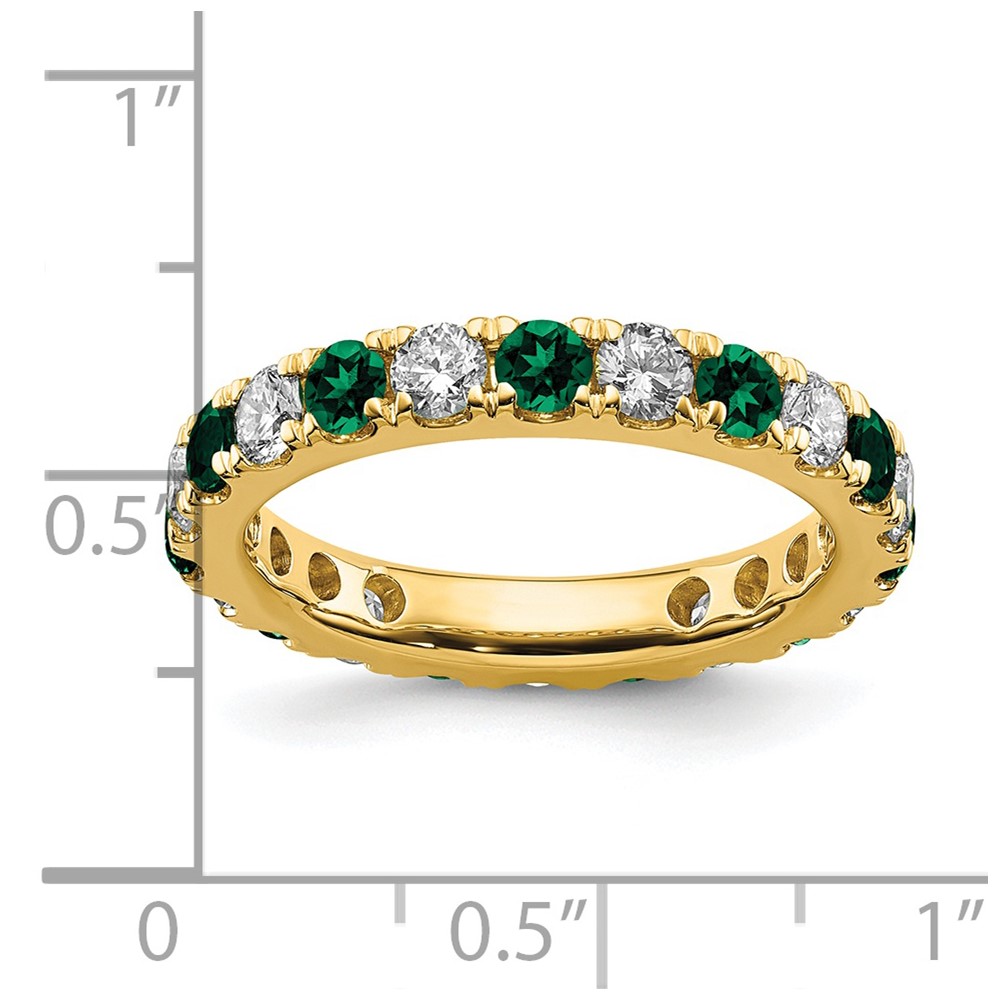 14k 1 1/5 carat Lab Grown Diamond VS/SI+ G+ and Lab Created Emerald Size 7 Eternity Band (ET0050-CEM-100-7YLG)