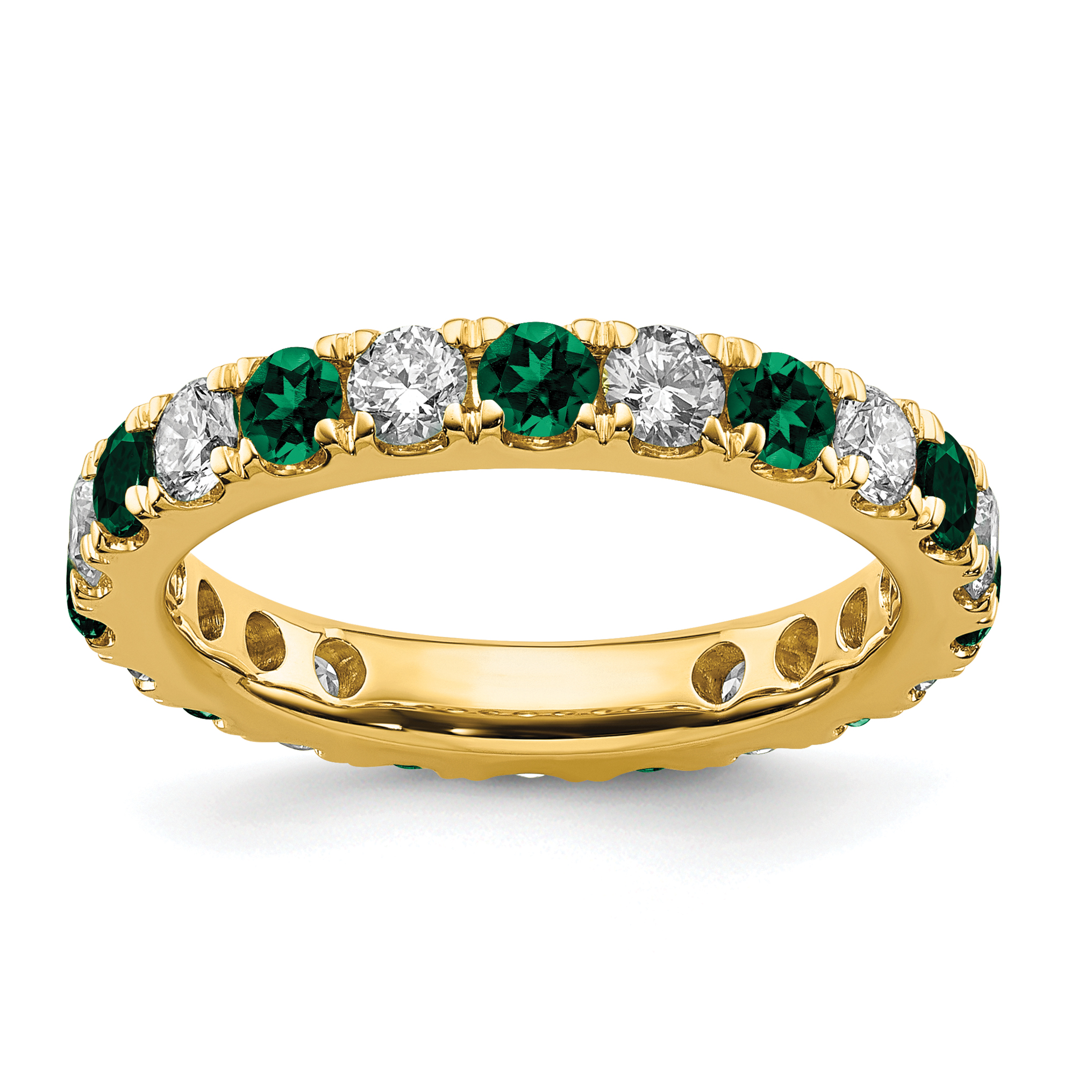 14k 1 1/5 carat Lab Grown Diamond VS/SI+ G+ and Lab Created Emerald Size 7 Eternity Band (ET0050-CEM-100-7YLG)