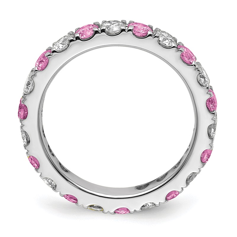 14k White Gold 1 1/5 carat Lab Grown Diamond VS/SI+ G+ and Lab Created Pink Sapphire Size 7.5 Eternity Band