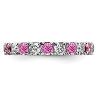 14K White Gold 1 Carat Lab Grown Diamond VS SI+ G+ and Lab Created Pink Sapphire Eternity Band - Size 6 view 3