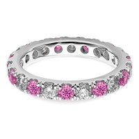 14K White Gold 1 Carat Lab Grown Diamond VS SI+ G+ and Lab Created Pink Sapphire Eternity Band - Size 6 view 4