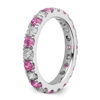 14K White Gold 1 Carat Lab Grown Diamond VS SI+ G+ and Lab Created Pink Sapphire Eternity Band - Size 6 view 5