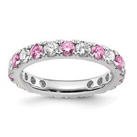 14K White Gold 1 Carat Lab Grown Diamond VS SI+ G+ and Lab Created Pink Sapphire Eternity Band - Size 6 view 1