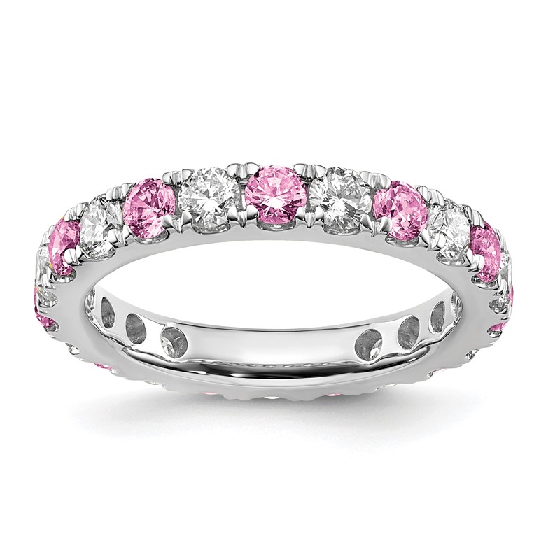 14k White Gold 1 1/5 carat Lab Grown Diamond VS/SI+ G+ and Lab Created Pink Sapphire Size 7.5 Eternity Band