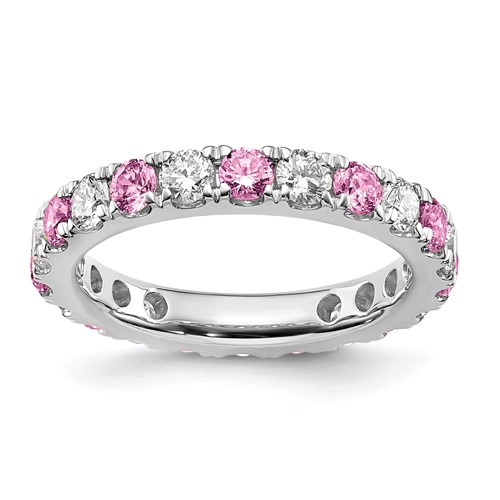 14K White Gold 1.20 Carat Lab Grown Diamond VS SI+ G+ and Lab Created Pink Sapphire Complete Eternity Band