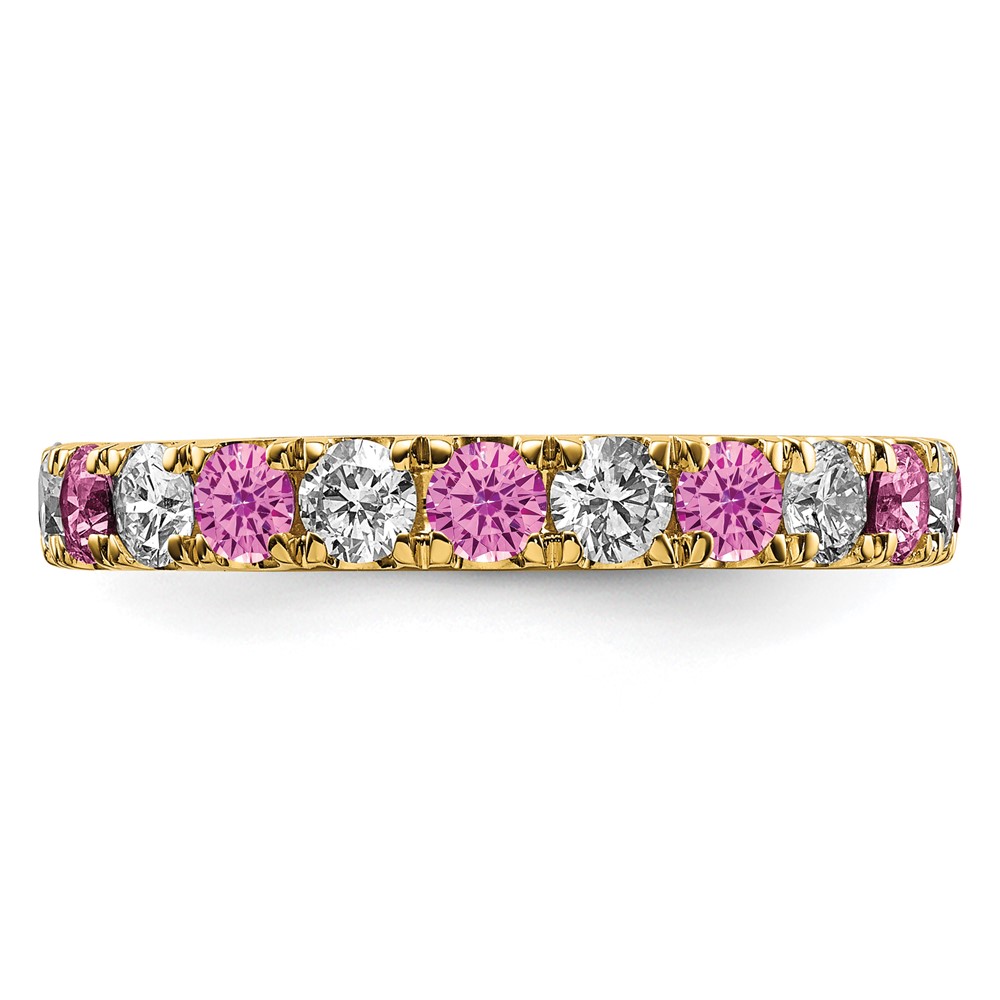 14k 1 1/5 carat Lab Grown Diamond VS/SI+ G+ and Lab Created Pink Sapphire Size 7 Eternity Band (ET0050-CPS-100-7YLG)