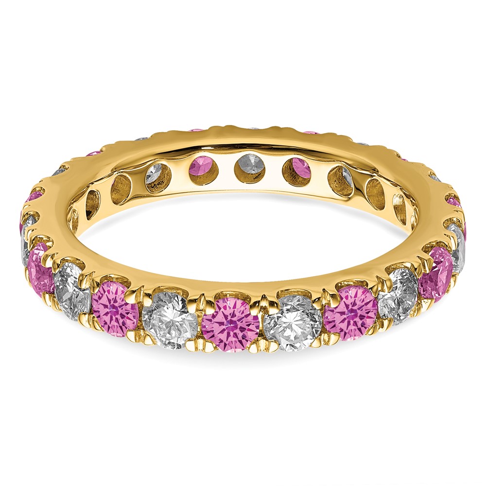 14k 1 1/5 carat Lab Grown Diamond VS/SI+ G+ and Lab Created Pink Sapphire Size 7 Eternity Band (ET0050-CPS-100-7YLG)