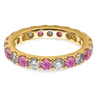 14K Yellow Gold 0.75 Carat Lab Grown Diamond VS SI+ G+ and Lab Created Pink Sapphire Eternity Band view 4