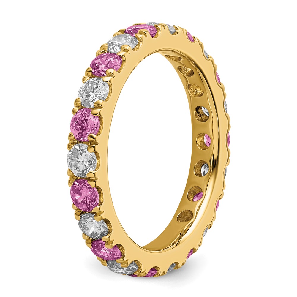 14k 1 1/5 carat Lab Grown Diamond VS/SI+ G+ and Lab Created Pink Sapphire Size 7 Eternity Band (ET0050-CPS-100-7YLG)