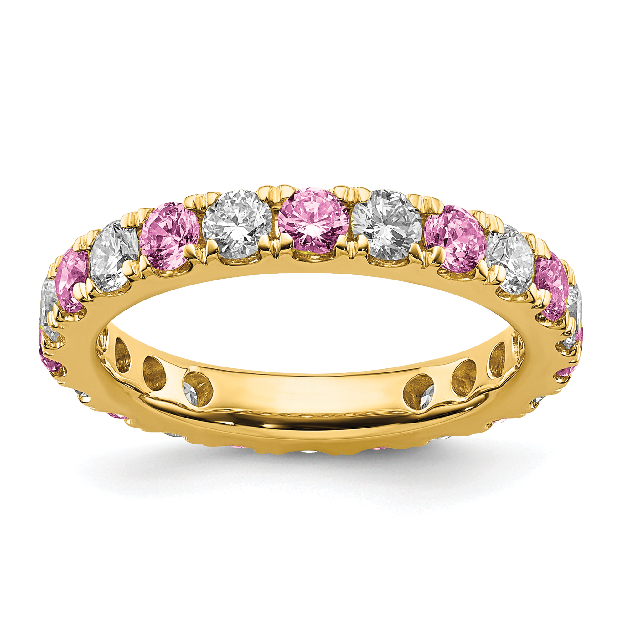 14k 1 1/5 carat Lab Grown Diamond VS/SI+ G+ and Lab Created Pink Sapphire Complete Eternity Band (ET0050-CPS-100-85YLG)