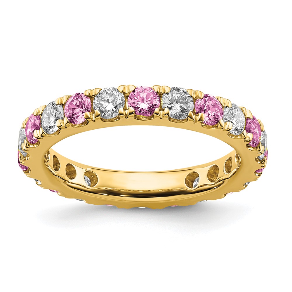 14K Yellow Gold 0.75 Carat Lab Grown Diamond VS SI+ G+ and Lab Created Pink Sapphire Eternity Band
