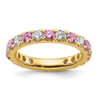 14K Yellow Gold 0.75 Carat Lab Grown Diamond VS SI+ G+ and Lab Created Pink Sapphire Eternity Band view 1