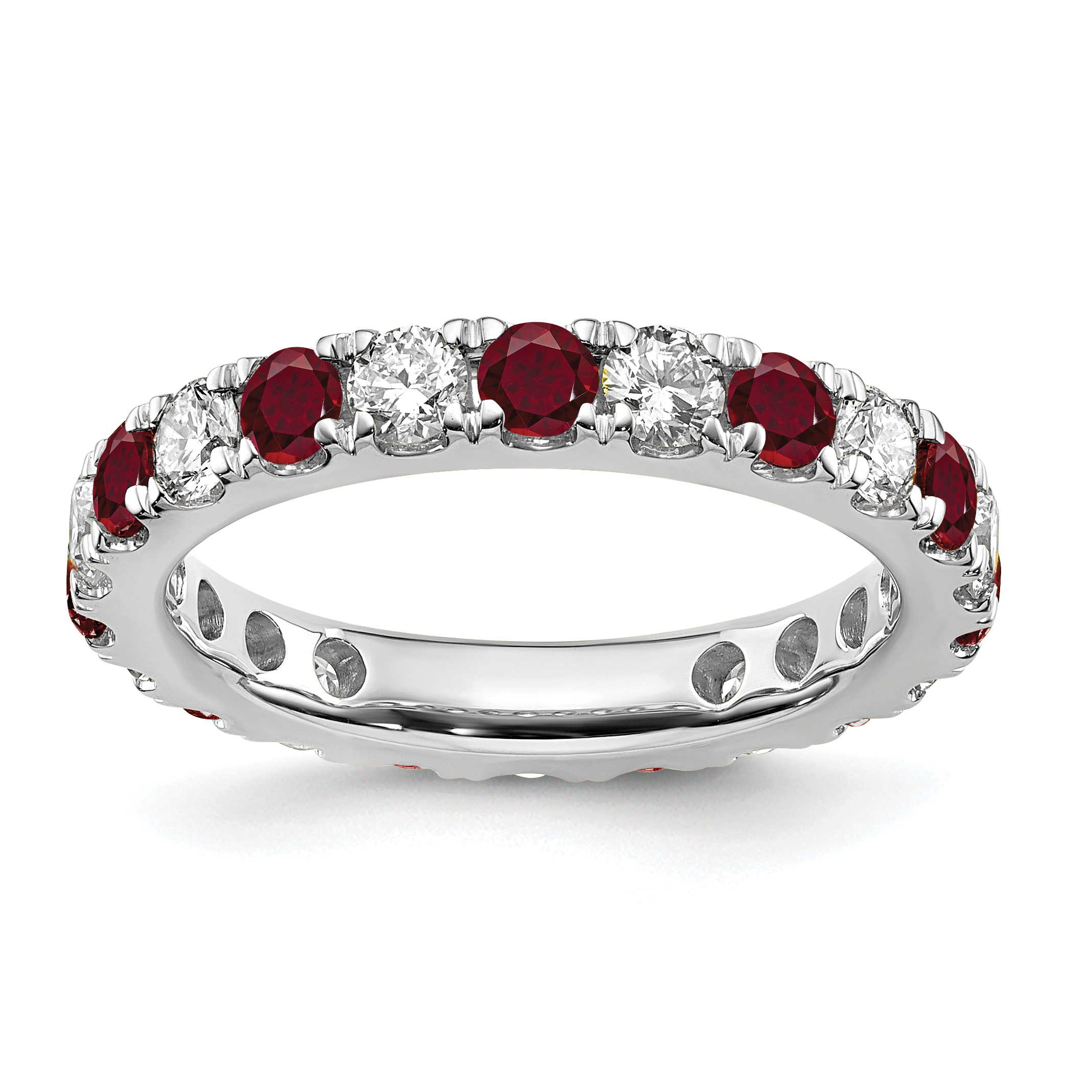 14k White Gold 1 1/5 carat Lab Grown Diamond VS/SI+ G+ and Lab Created Ruby Size 7 Eternity Band (ET0050-CRU-100-7WLG)