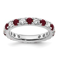 14K White Gold 1.20 Carat Lab Grown Diamond VS SI+ G+ and Lab Created Ruby Eternity Band - Size 7.5 view 1