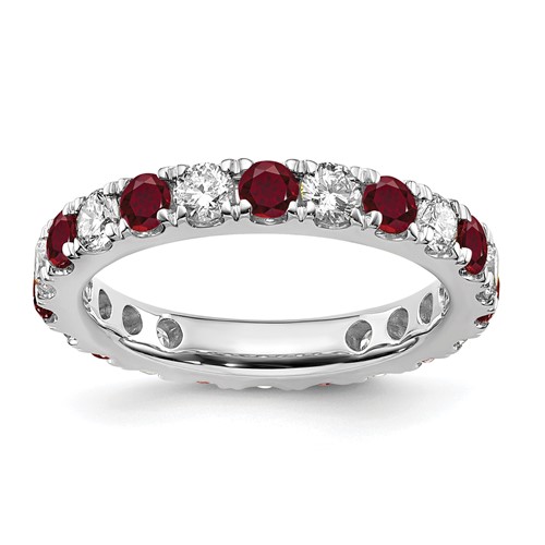 14K White Gold 1 Carat Lab Grown Diamond VS SI+ G+ and Lab Created Ruby Eternity Band, Size 6.5