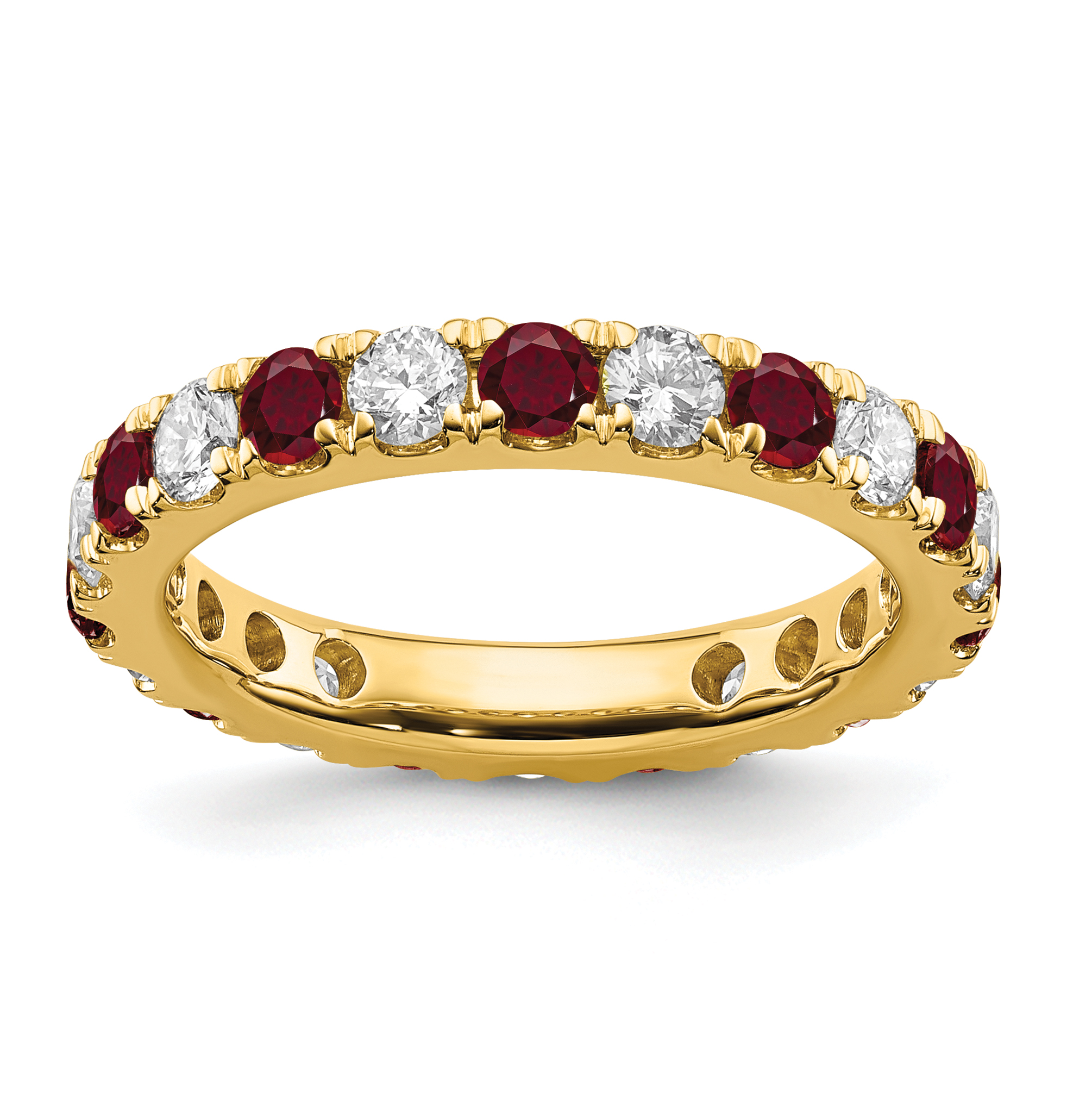 14k 1 1/5 carat Lab Grown Diamond VS/SI+ G+ and Lab Created Ruby Size 8 Eternity Band (ET0050-CRU-100-8YLG)