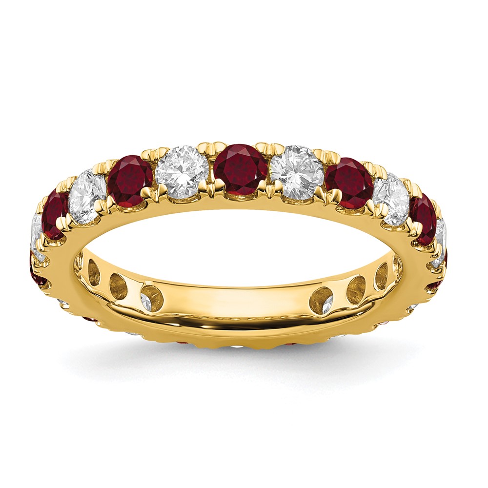 14K Yellow Gold 1.20 Carat Lab Grown Diamond VS SI+ G+ and Lab Created Ruby Eternity Band